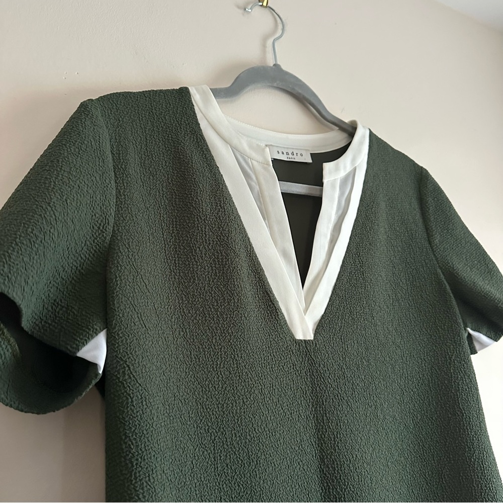 Sandro • Textured Layered Look Shirt Dress in‎ Olive - Picture 3 of 9